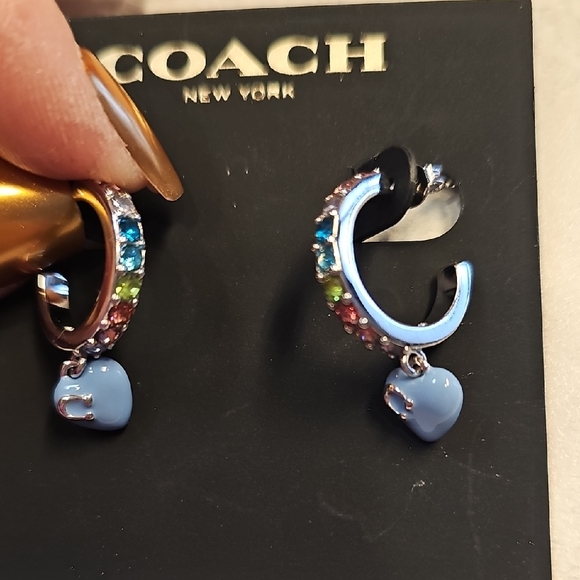 Coach Women's Colorful Hoop Earrings with Blue Heart Charm - Picture 1 of 3
